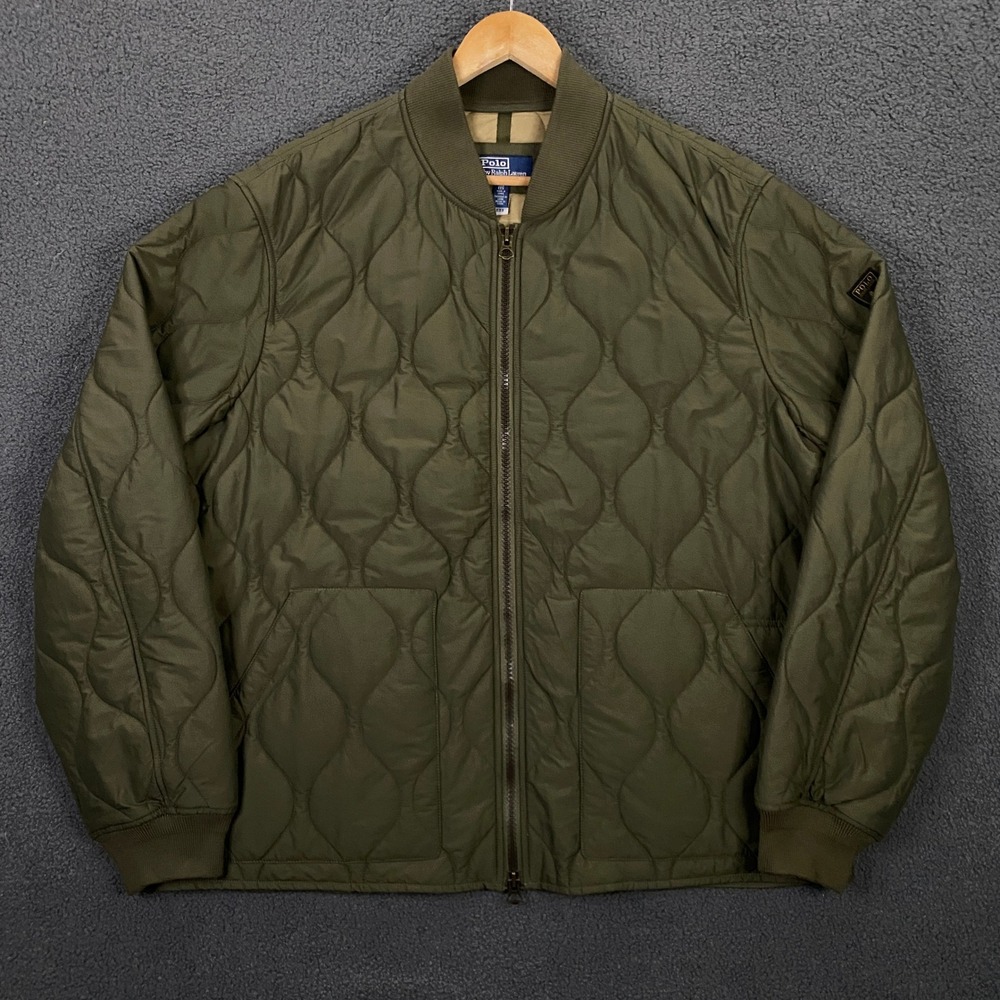 Polo Ralph Lauren Quilted Jacket Mens 2XL Bomber Puffer Olive Green Shield Logo